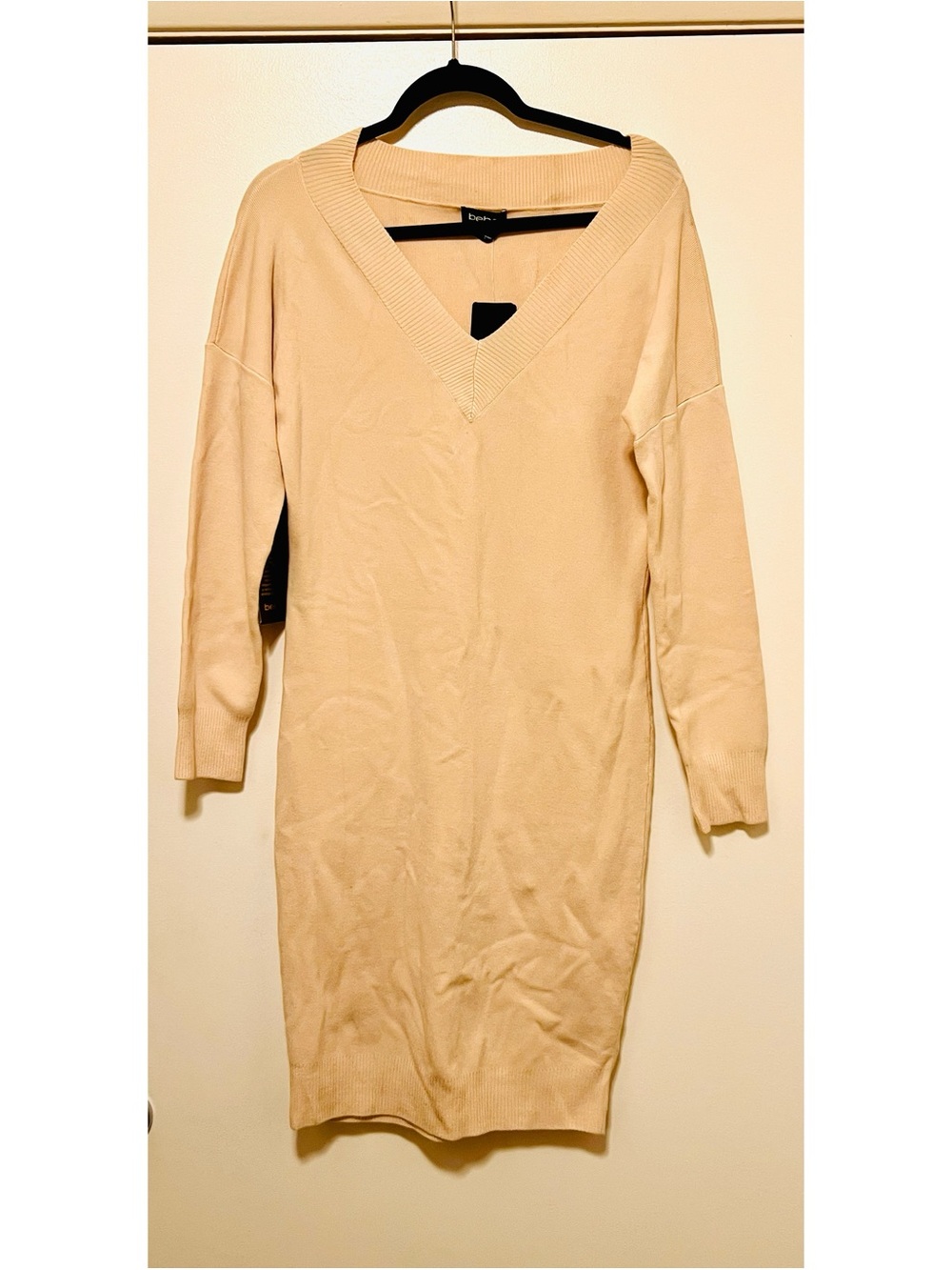 Cream V-Neck Knit Dress